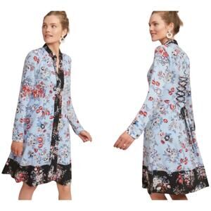 Maeve Anthropologie Leyster Shirt Dress SZ 6 Blue Floral Button Prairie Cottage